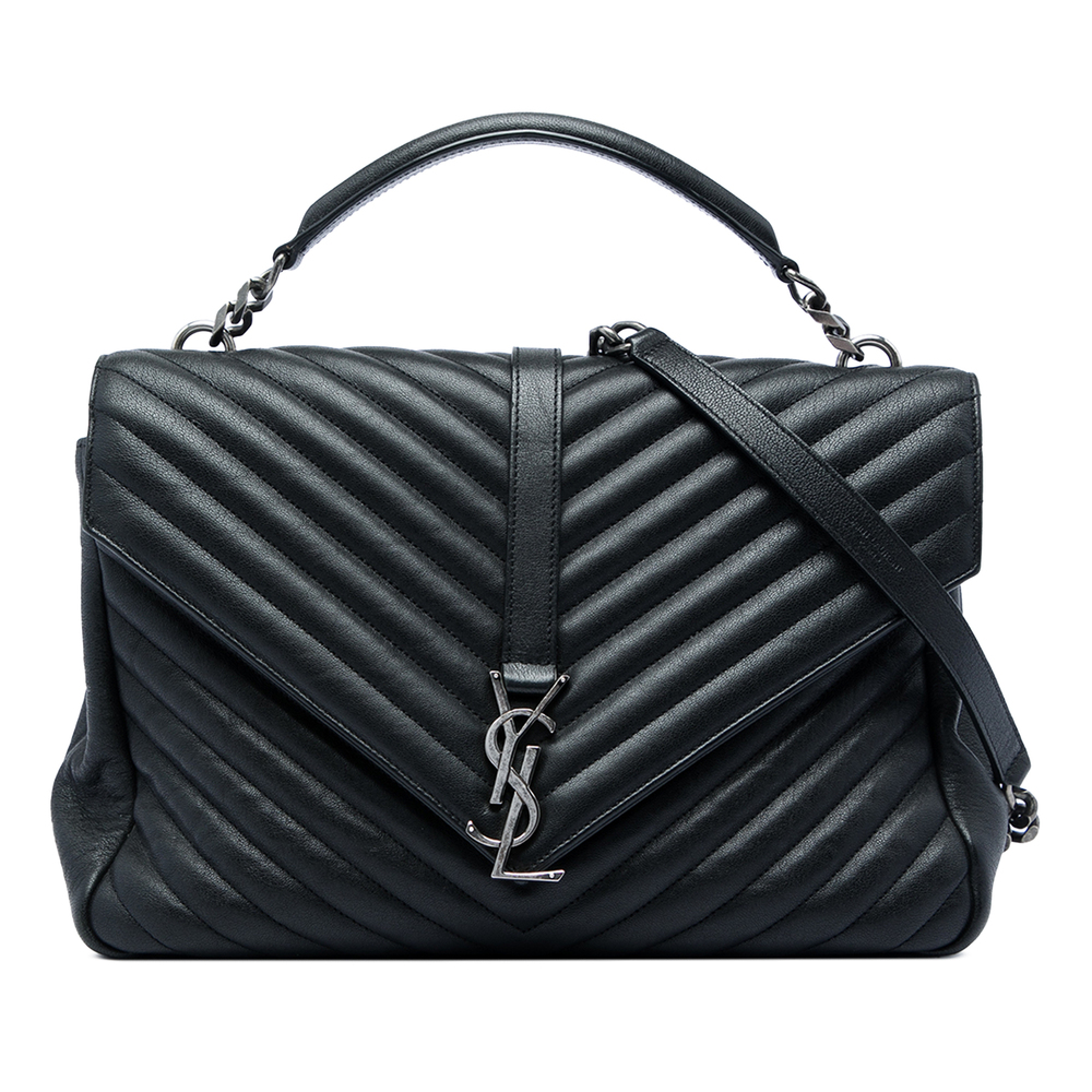 Pre-Loved Saint Laurent Large Chevron Sheepskin Monogram College Satchel
